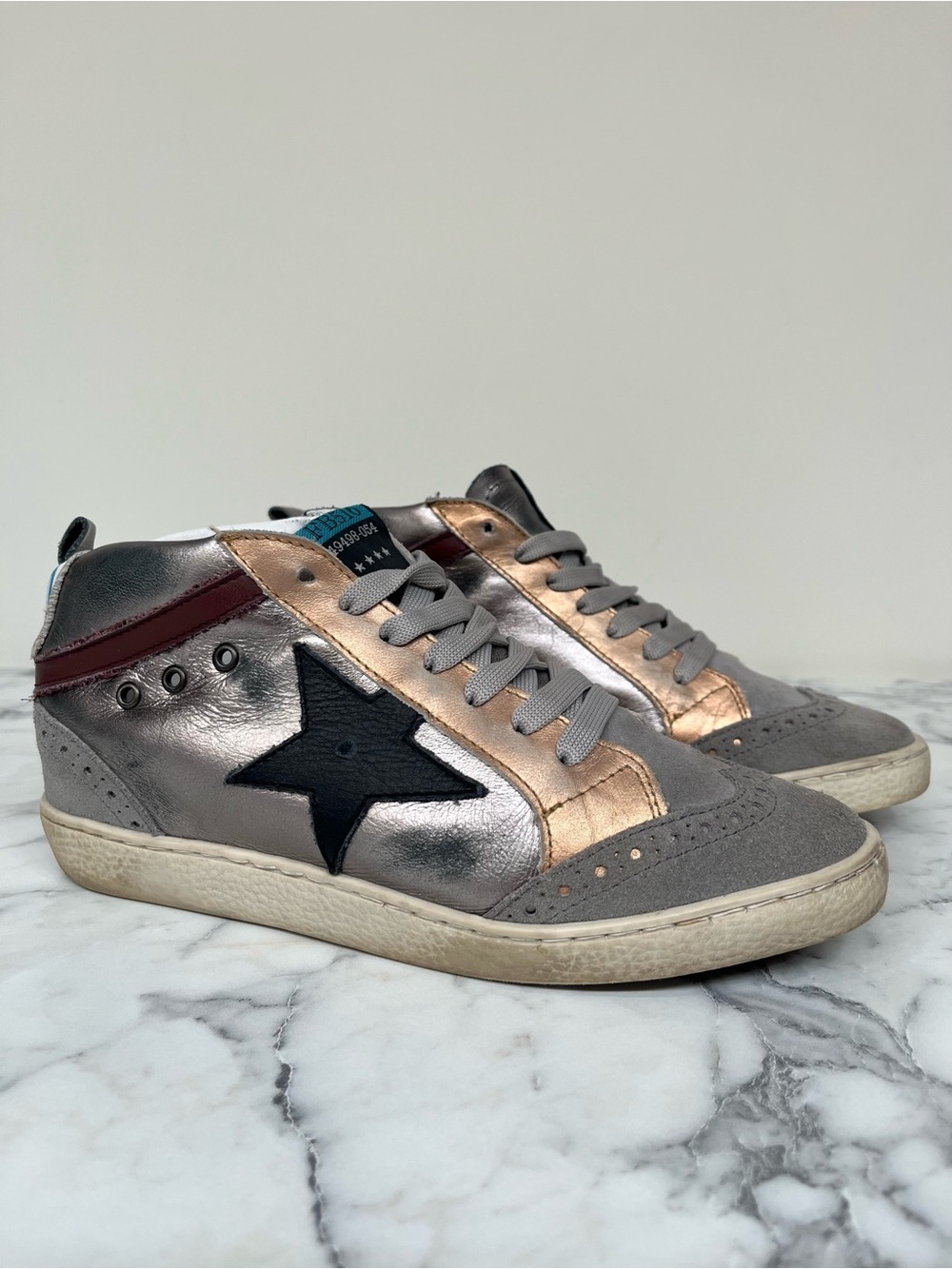 Freebird Steven Distressed Metallic Mid Top Leather Black Star Sneaker FB 516